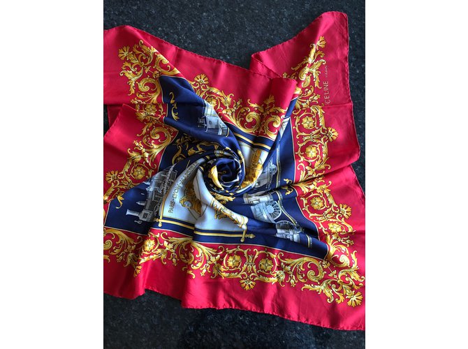 Sciarpa Céline in seta rossa oro blu navy Rosso D'oro - vista 4