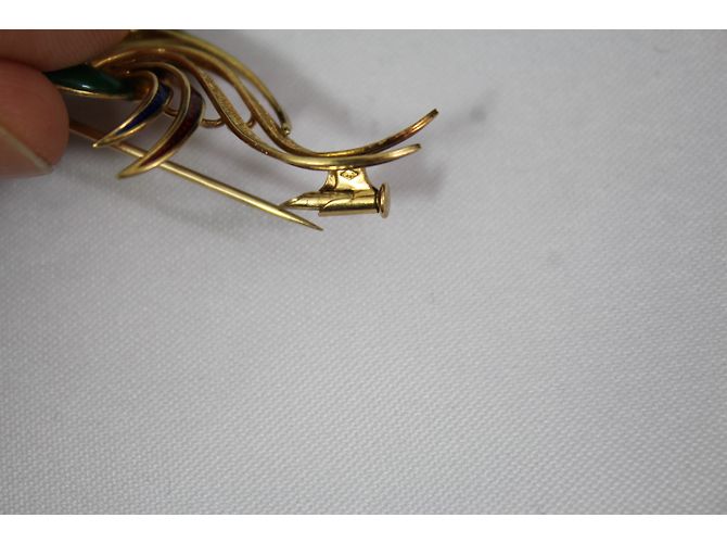 Autre Marque Goldene Vogelbrosche mit bunter Emaille Mehrfarben - Ansicht 3