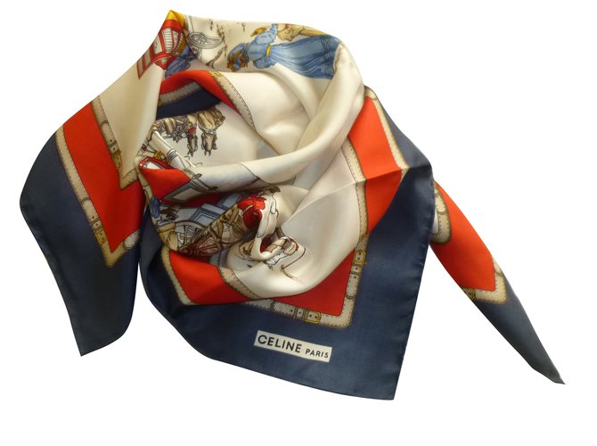 Superbe Foulard CELINE 100% soie TBEG vintage scarf 85 x 86 cm