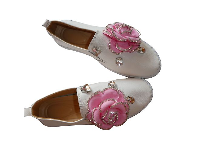 Autre Marque Weiße Leder Ballerinas mit rosa Strassblume Größe 38 - Ansicht 2