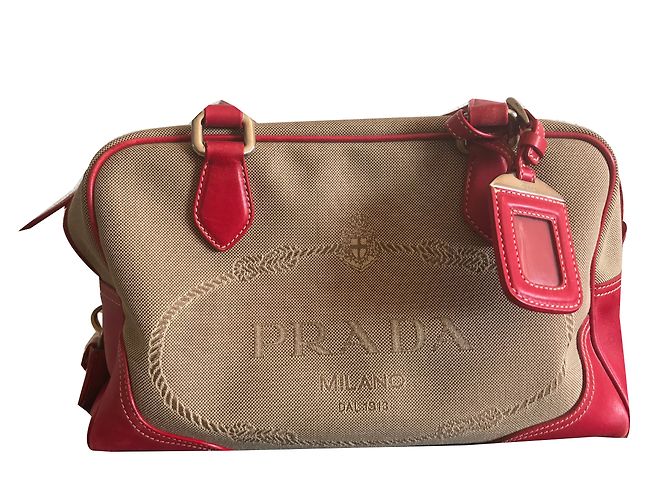 Prada Handbag Grey Leather and Cloth - view 2