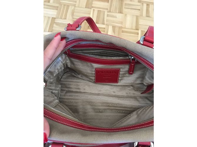 Prada Handbag Grey Leather and Cloth - view 3