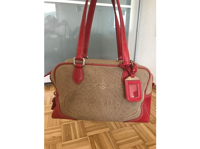 Prada Handbag Grey Leather and Cloth - view 4