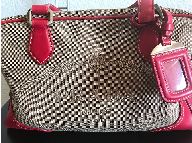 Prada Handbag Grey Leather and Cloth - view 6