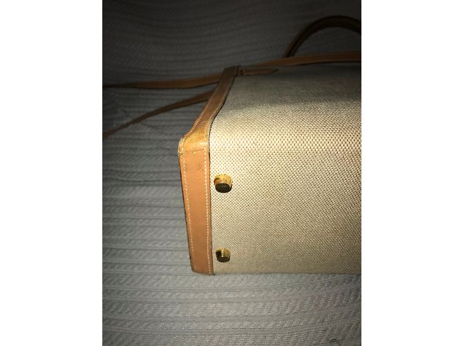 Hermès Kelly 35 Tela Sabbia e Pelle Cognac - vista 4