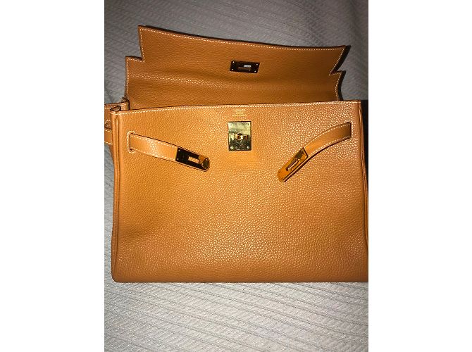 Borsa a mano Hermès Kelly 32 in pelle Togo cognac - vista 7