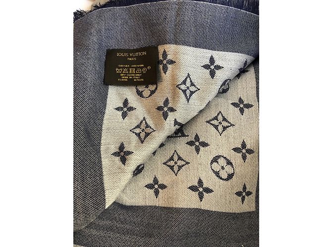 Louis Vuitton bufanda clásica del monograma del dril de algodón Azul - vista 2