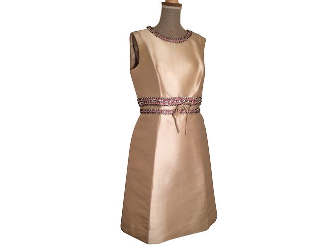 Vestido Pierre Balmain de seda sem mangas creme e dourado Branco - vista 2