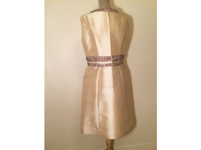 Vestido Pierre Balmain de seda sem mangas creme e dourado Branco - vista 5