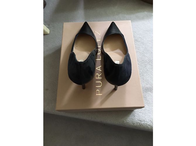 Décolleté Pura Lopez in pelle nera e camoscio blu navy Taglia 38 - vista 3