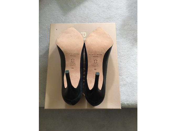 Décolleté Pura Lopez in pelle nera e camoscio blu navy Taglia 38 - vista 4