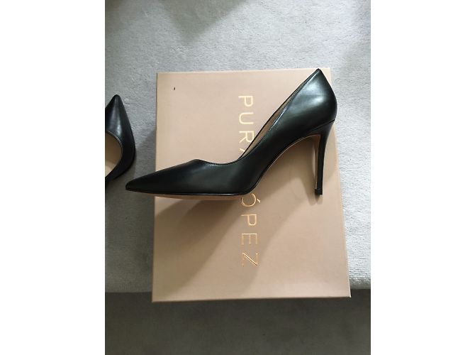 Décolleté Pura Lopez in pelle nera e camoscio blu navy Taglia 38 - vista 5