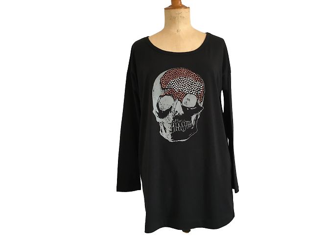 T-shirt Bel Air con teschio serigrafato e borchie nero cotone - vista 2