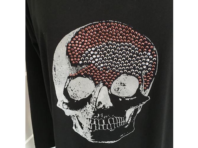 T-shirt Bel Air con teschio serigrafato e borchie nero cotone - vista 3