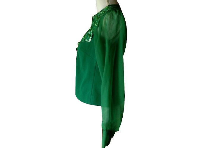 Autre Marque Top de Jersey Verde Bordado com Lantejoulas e Pérolas de Flores - vista 2