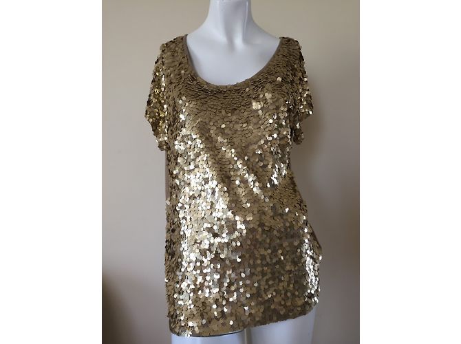 Camicia Michael Kors Dorata con Paillettes a Maniche Corte D'oro - vista 2