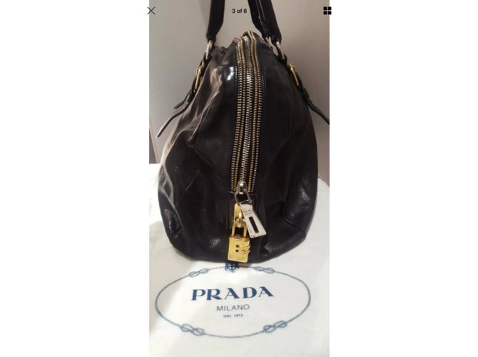 Borsa a mano Prada in pelle nera Nero - vista 8