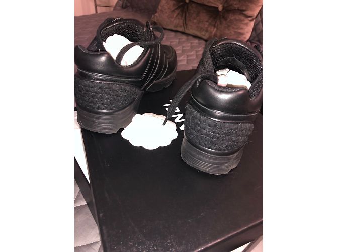 Sneakers Chanel in pelle nera e tweed Nero - vista 4