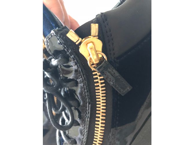 Giuseppe Zanotti Kriss Sneaker schwarzes Lackleder und dunkelblauer Samt 36 Marineblau - Ansicht 3