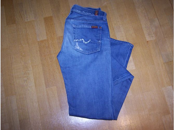 Vaqueros 7 For All Mankind Straight Leg Azules de Algodón Talla W28 - vista 3