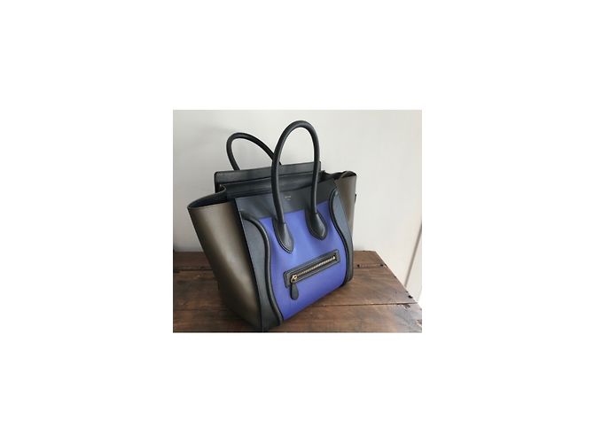 Borsa a mano Céline Luggage Micro in pelle nero blu khaki Cachi - vista 3