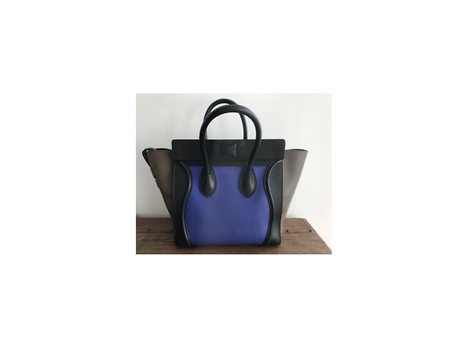 Borsa a mano Céline Luggage Micro in pelle nero blu khaki Cachi - vista 5