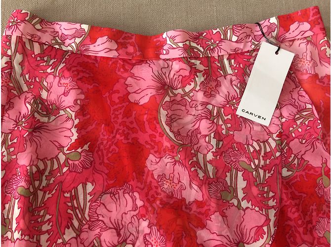 Falda Carven Rosa con Estampado Floral Fluida Talla 42 - vista 2