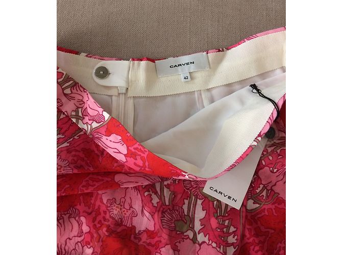 Falda Carven Rosa con Estampado Floral Fluida Talla 42 - vista 4