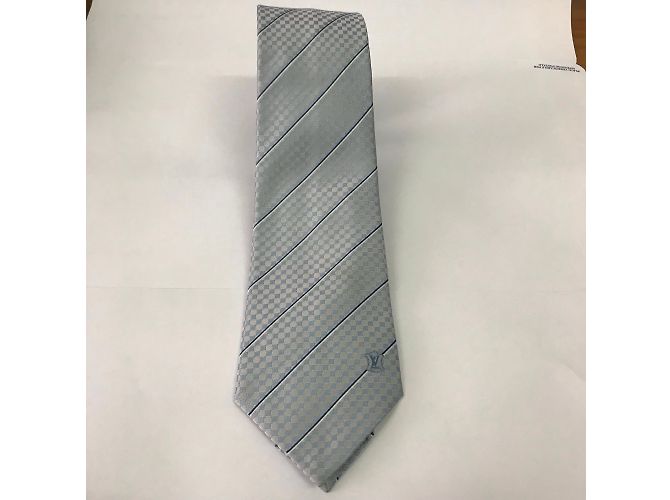 Louis Vuitton Cravate en soie Bleu Gris - vue 2