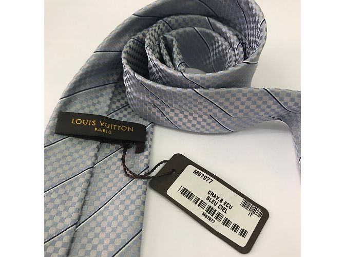 Louis Vuitton Cravate en soie Bleu Gris - vue 5