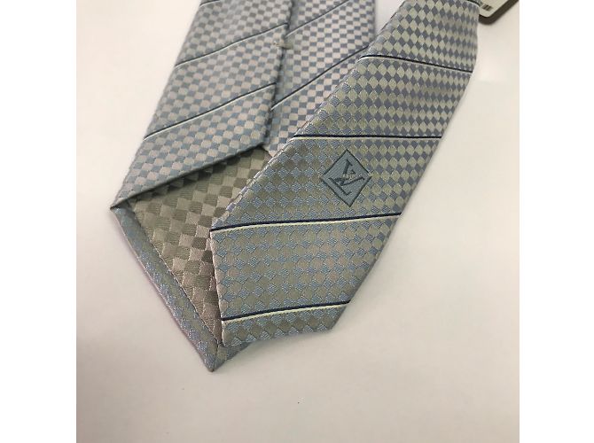 Louis Vuitton Cravate en soie Bleu Gris - vue 6