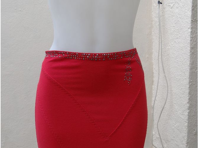 Gonna Rossa Blumarine con Strass Swarovski e Borchie Rosso Bordò - vista 3