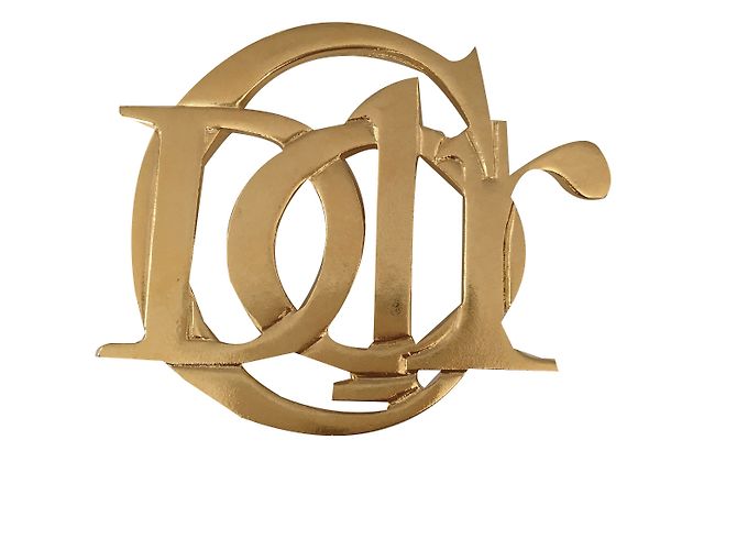Broche Vintage Claude Montana Métal Doré Logo - Bijou Ancien - Occasion