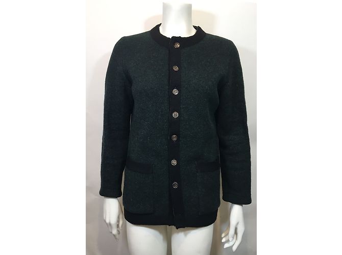 Christian Dior Wollstrickjacke Grün Schwarz Größe S - Ansicht 2