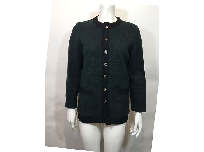 Christian Dior Wollstrickjacke Grün Schwarz Größe S - Ansicht 3