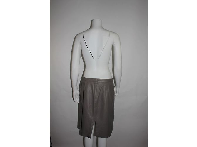 Falda Zapa en piel de cordero marrón topo Castaño Gris pardo - vista 2