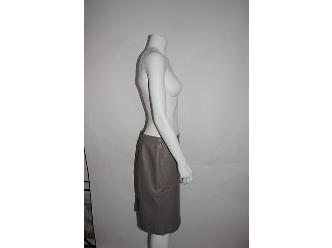 Falda Zapa en piel de cordero marrón topo Castaño Gris pardo - vista 3