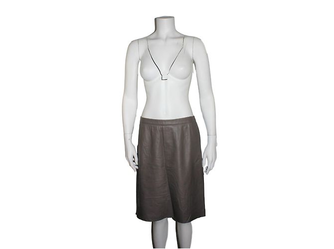 Falda Zapa en piel de cordero marrón topo Castaño Gris pardo - vista 6