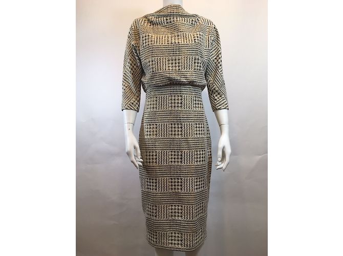 Badgley Mischka Kleid Schwarz Weiß und Gold Baumwolle Polyester M Golden - Ansicht 2