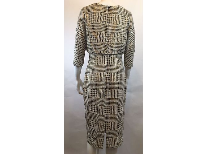 Badgley Mischka Kleid Schwarz Weiß und Gold Baumwolle Polyester M Golden - Ansicht 3