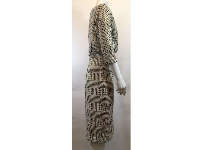 Badgley Mischka Kleid Schwarz Weiß und Gold Baumwolle Polyester M Golden - Ansicht 4
