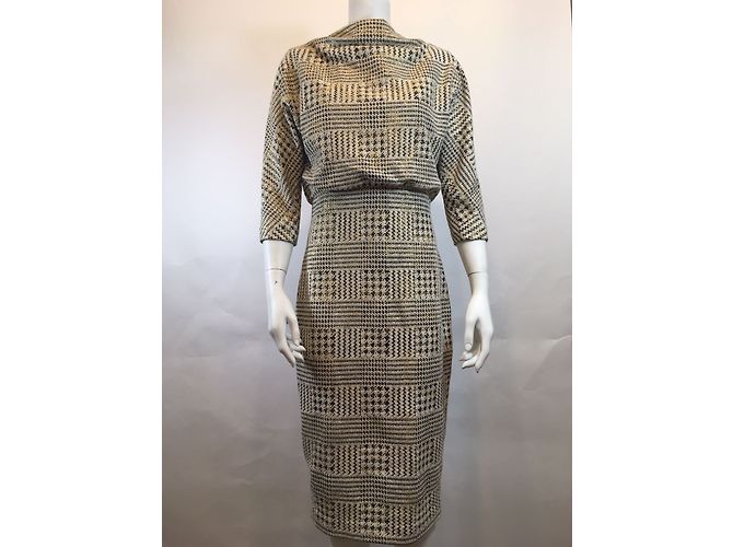 Badgley Mischka Kleid Schwarz Weiß und Gold Baumwolle Polyester M Golden - Ansicht 5