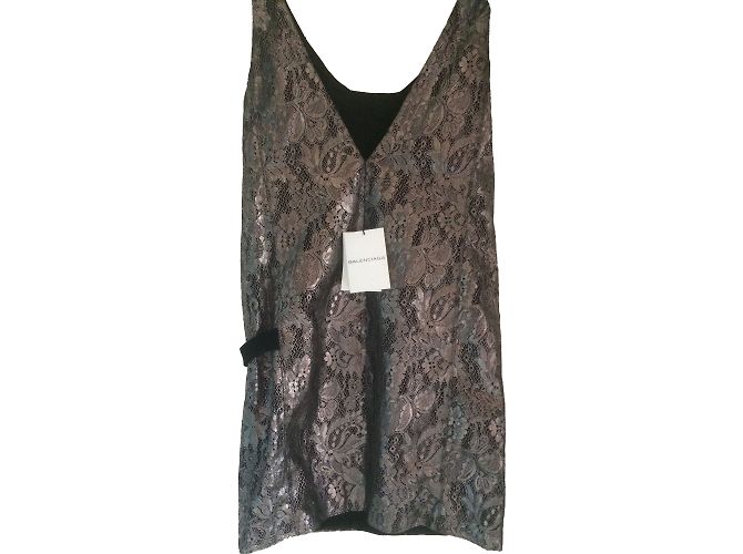 Abito Balenciaga in pizzo metallizzato e seta Argento Nero - vista 2