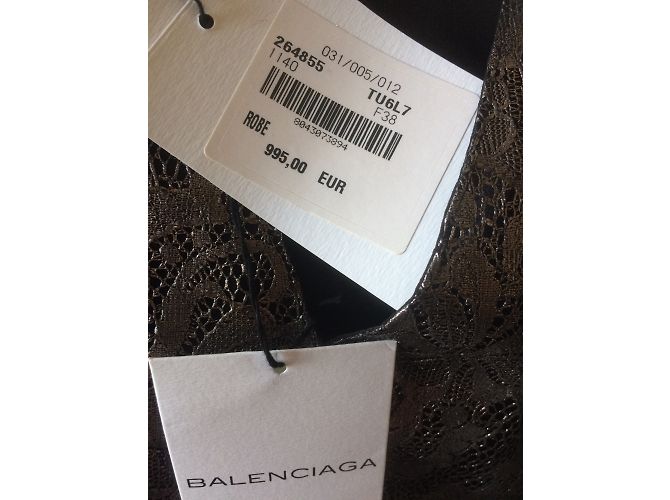 Abito Balenciaga in pizzo metallizzato e seta Argento Nero - vista 3
