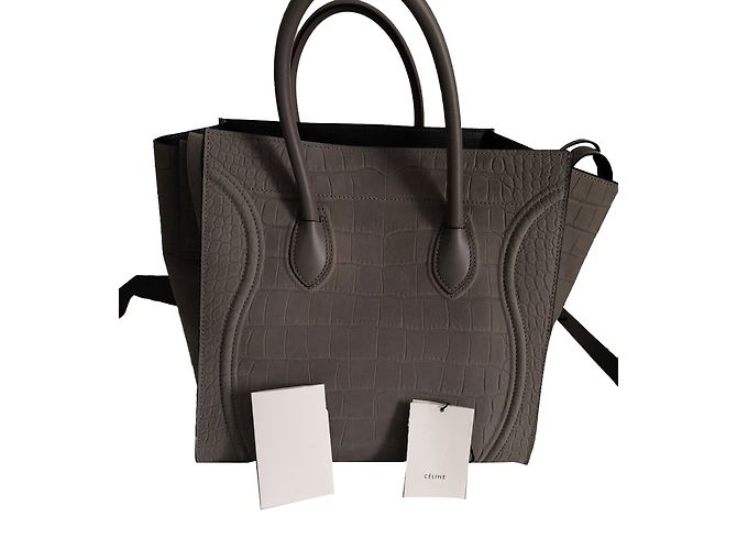 Bolsa de mão Céline Phantom Large em couro com efeito croco cinza - vista 2