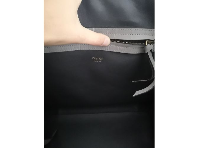 Bolsa de mão Céline Phantom Large em couro com efeito croco cinza - vista 4