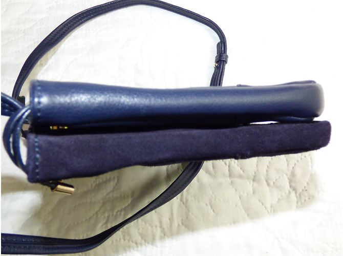 Borsa One step in pelle liscia e scamosciata blu navy - vista 10