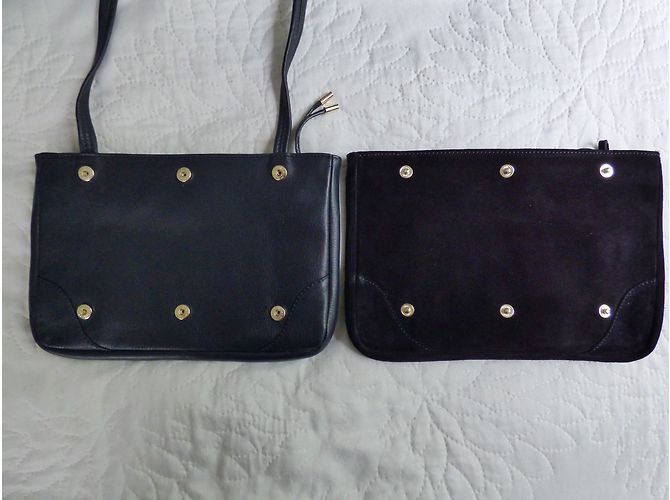 Borsa One step in pelle liscia e scamosciata blu navy - vista 12