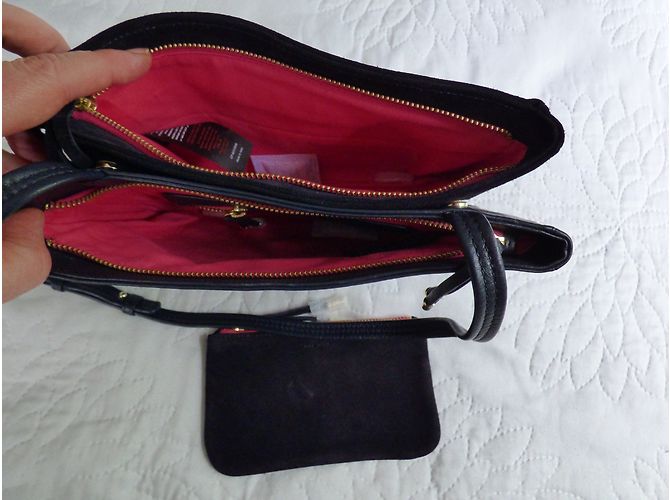 Borsa One step in pelle liscia e scamosciata blu navy - vista 13