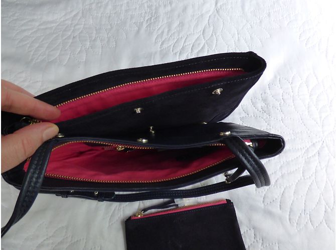 Borsa One step in pelle liscia e scamosciata blu navy - vista 14